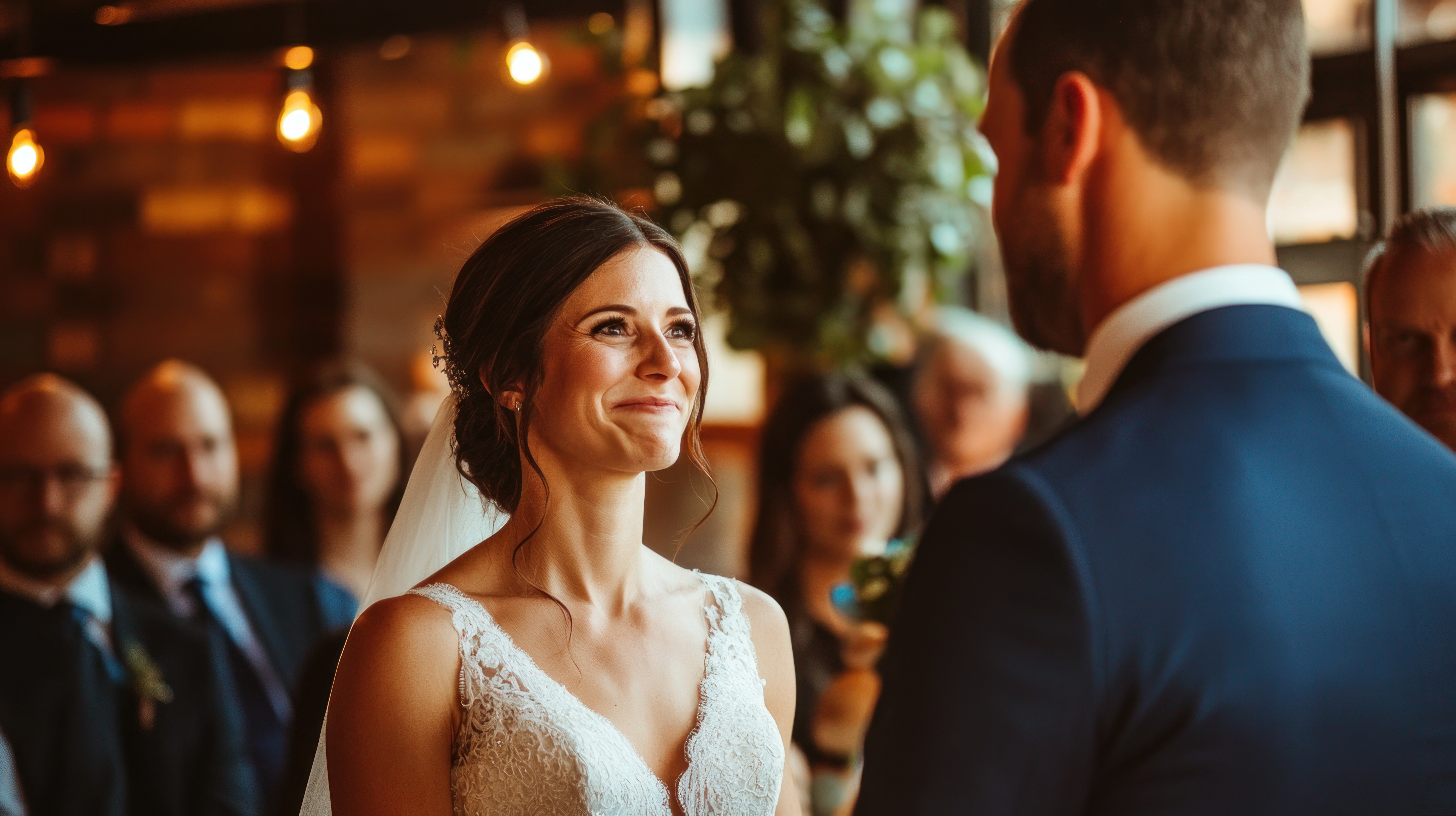 bride seeing groom at ceremony