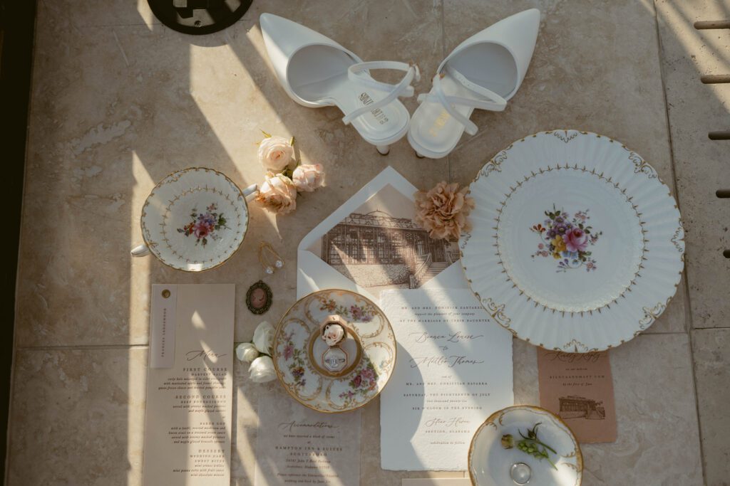 Wedding reception details at a North Alabama venue, photographed by Honey & Haze Photography.